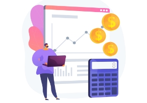 persona sentada revisando graficos estadisticos y monetarios